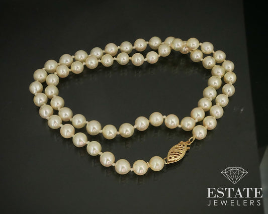Vintage 14k Yellow Gold 5.7mm Cultured Pearl Ladies Necklace 16"L i15743
