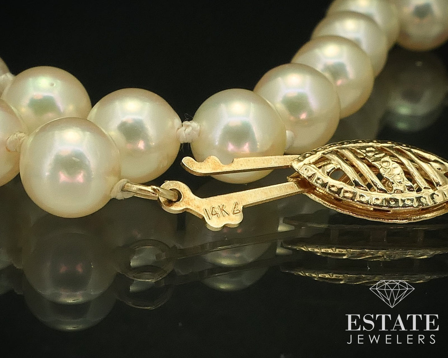 Vintage 14k Yellow Gold 5.7mm Cultured Pearl Ladies Necklace 16"L i15743