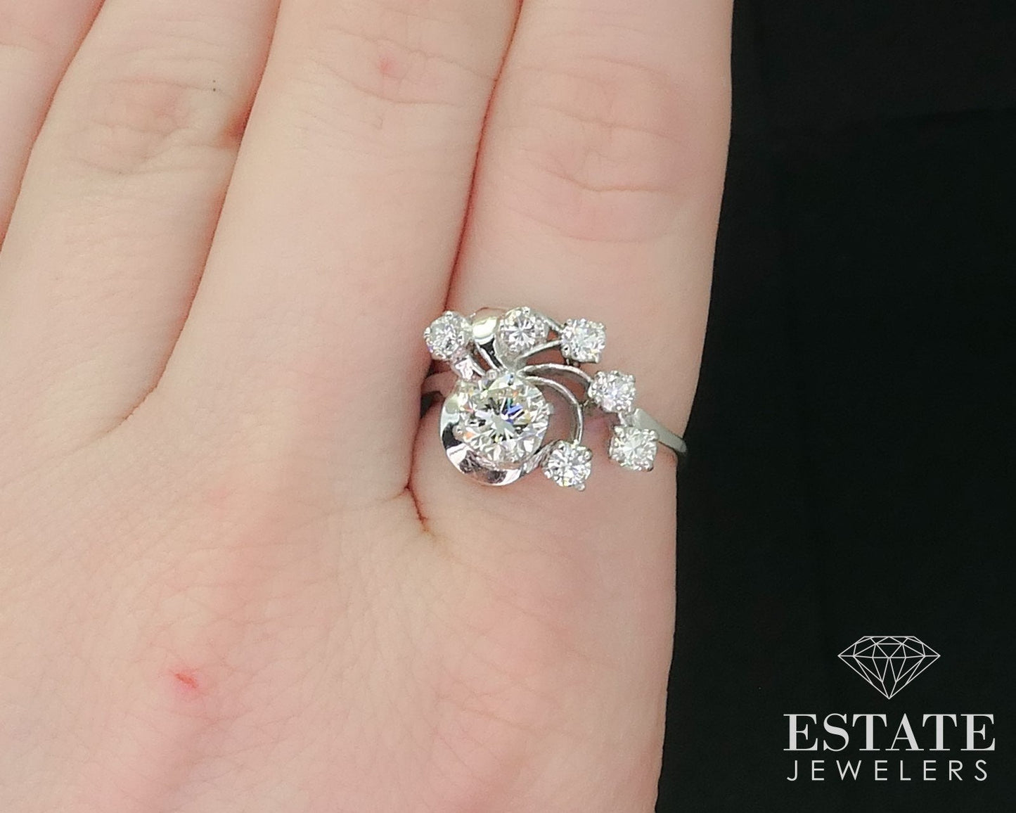 Antique Deco 14k White Gold Natural 1.30ctw Diamond Engagement Ring 3.4g i15750