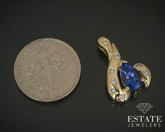 14k Yellow Gold Natural .85ct Tanzanite & Diamond Ladies Pendant 2.3g i15787