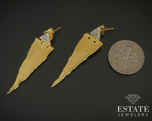 14k Yellow Gold Natural .20ctw Diamond I Reiss Dangle Earrings 2.8g i15775