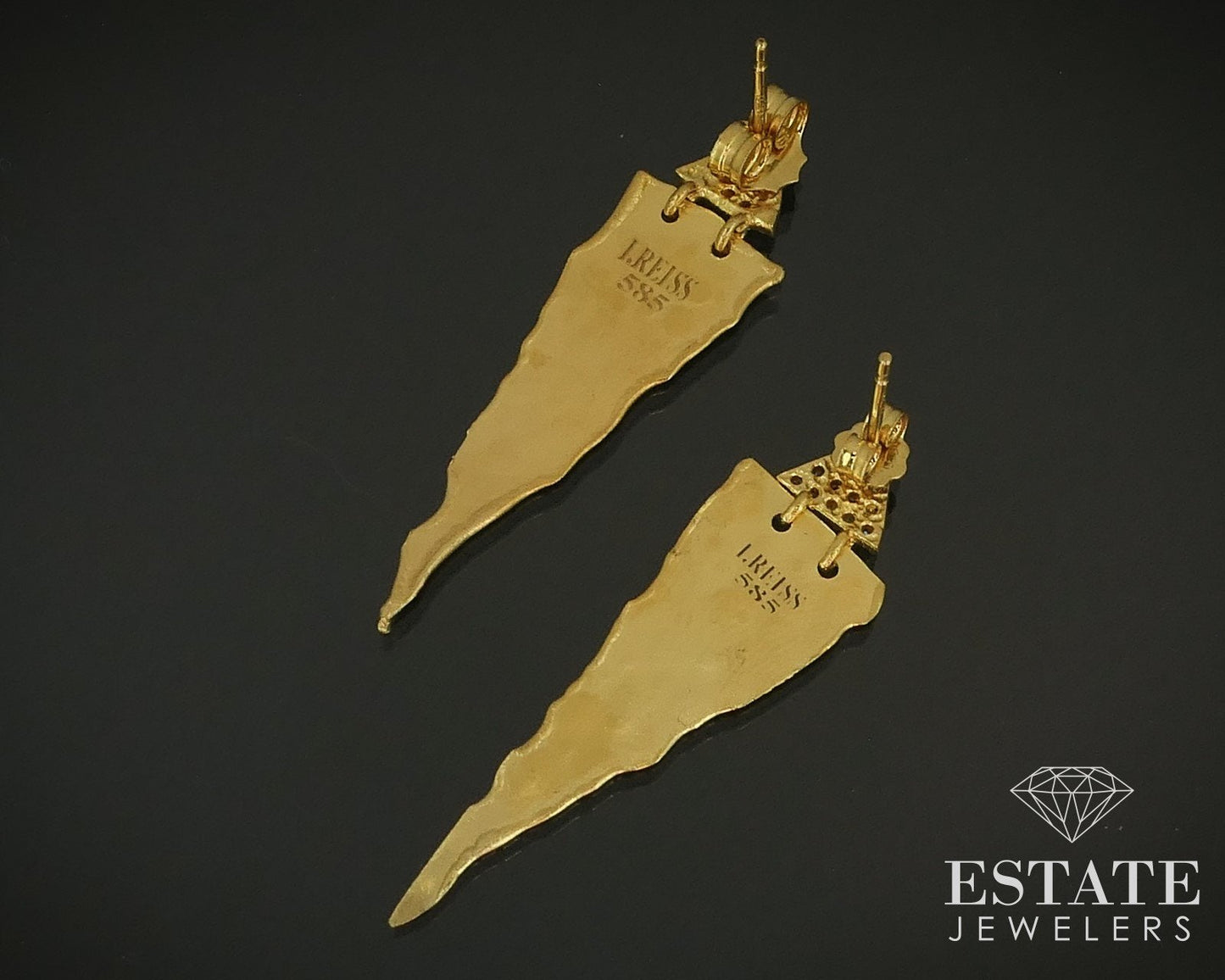 14k Yellow Gold Natural .20ctw Diamond I Reiss Dangle Earrings 2.8g i15775