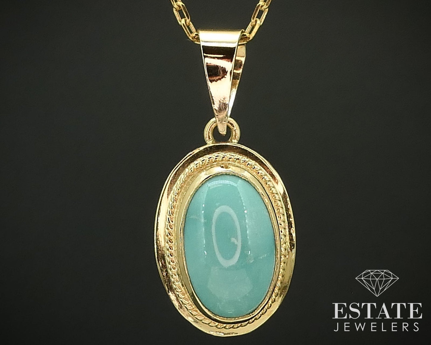Vintage 18k Yellow Gold Oval Natural Turquoise Ladies Necklace 5.1g 20"L i15774