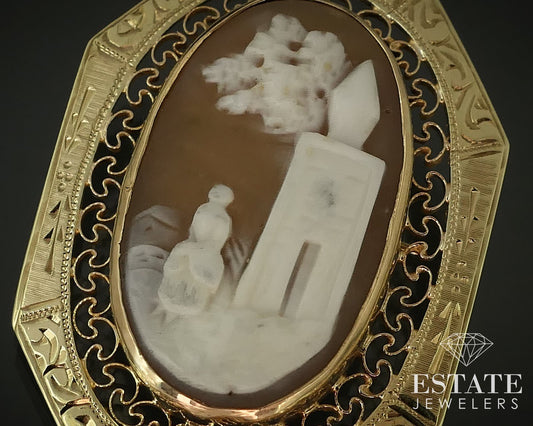 Antique Victorian 10k Yellow Gold Natural Cameo Filigree Pin Brooch 4.4g i15773