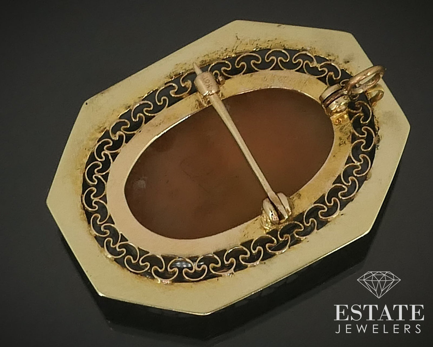 Antique Victorian 10k Yellow Gold Natural Cameo Filigree Pin Brooch 4.4g i15773