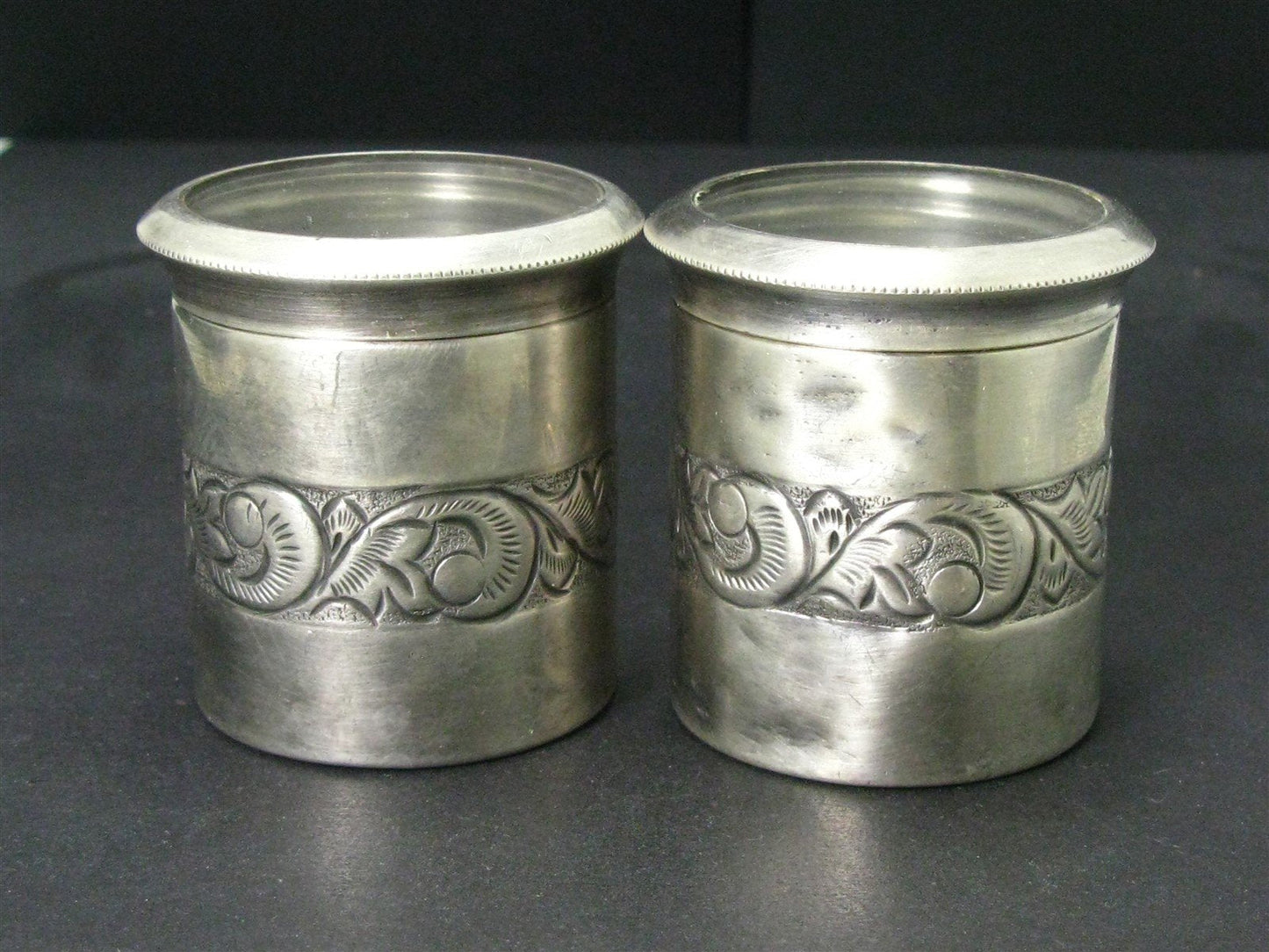 Antique Sterling Silver Glass Top Trinket Container Spice Jar 105g i15811