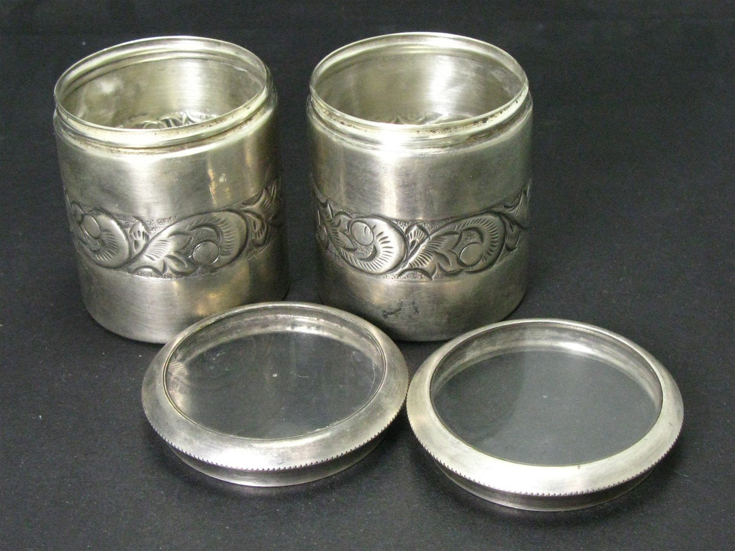 Antique Sterling Silver Glass Top Trinket Container Spice Jar 105g i15811