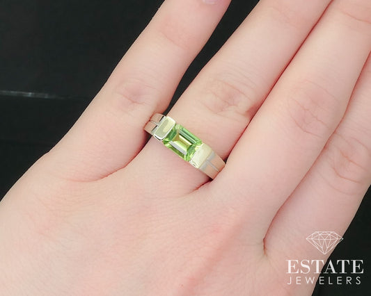 14k Yellow & White Gold Natural Peridot Ladies Band Ring 7.9g i15828