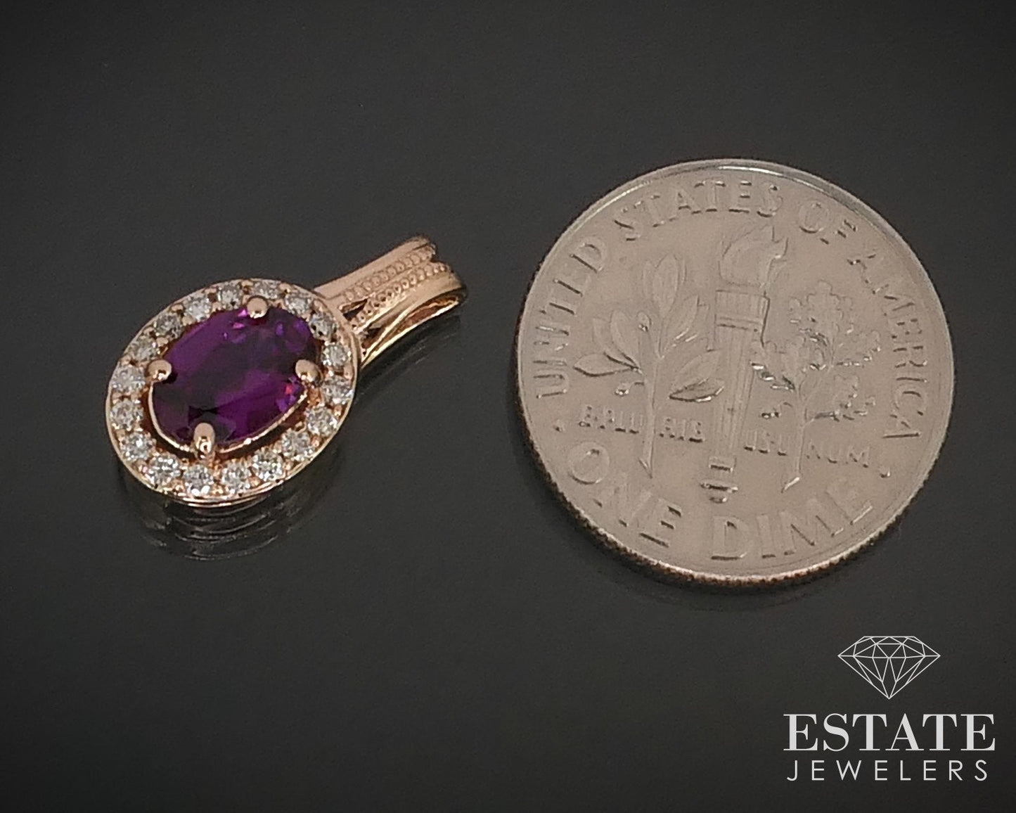 Vivid 14k Rose Gold Natural Pink Tourmaline Diamond Halo Pendant 1.7g i15827