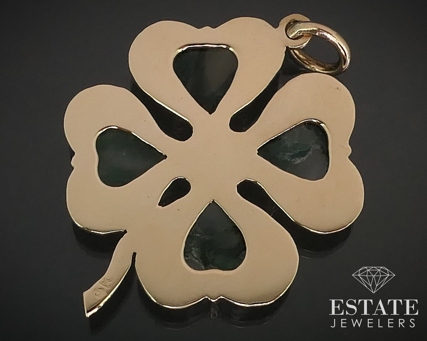 Vintage 14k Yellow Gold 4 Leaf Clover Natural Moss Agate Pendant 4.9g i15793