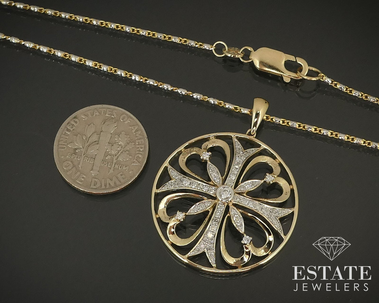 Vintage 14K Yellow Gold Natural .35ctw Diamond Circle Necklace 9g 20"L i15842