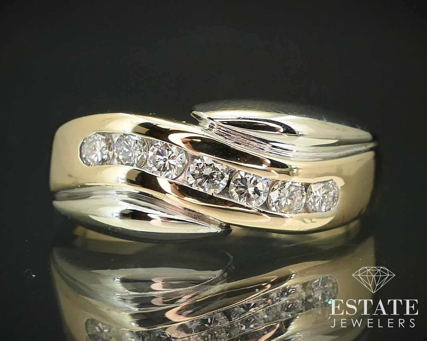 14k Yellow & White Gold 9mm Natural .50ctw Diamond Mens Band Ring 10.6g i15844