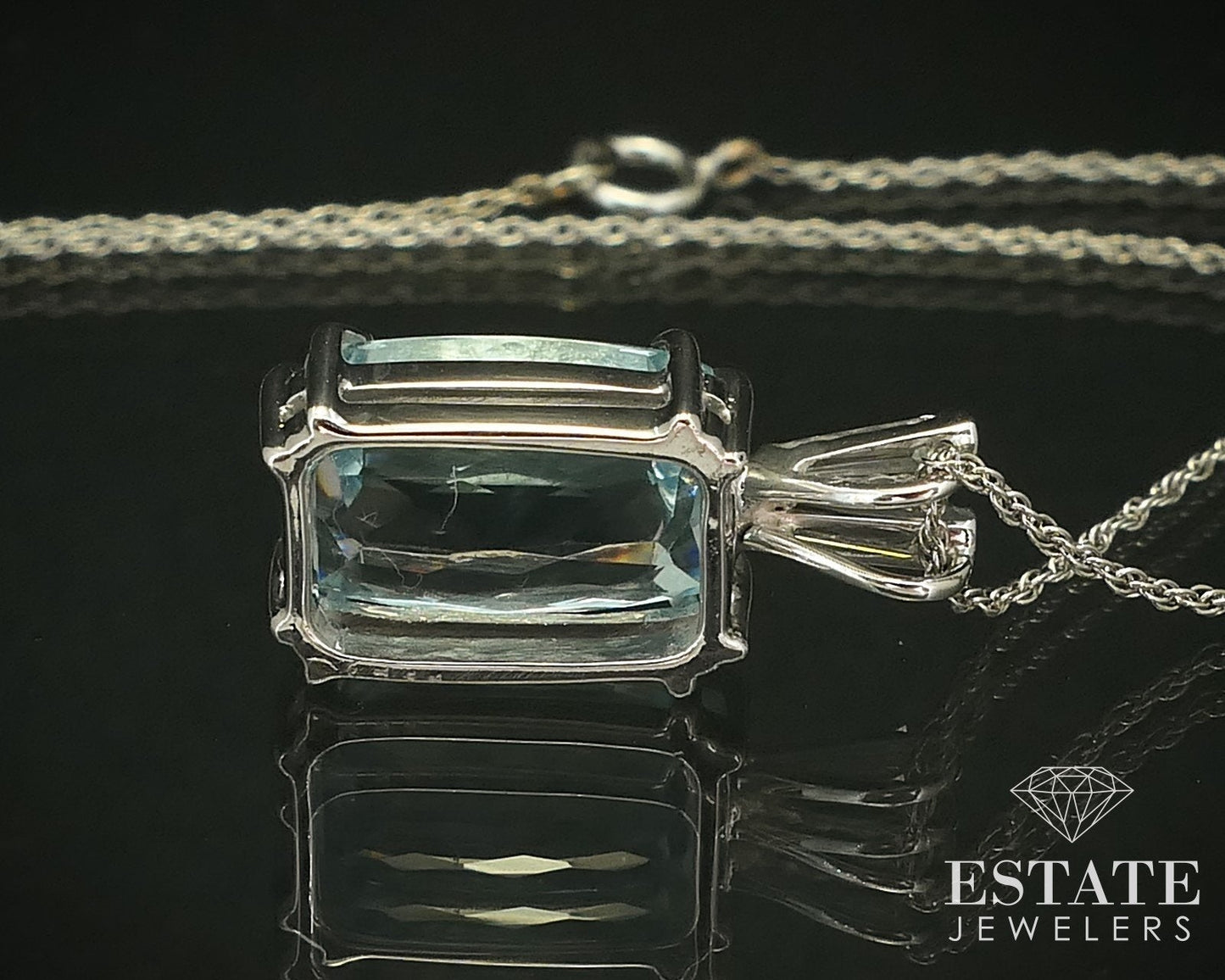 14k White Gold Cushion Natural 5ct Aquamarine Ladies Necklace 4.5g i15852
