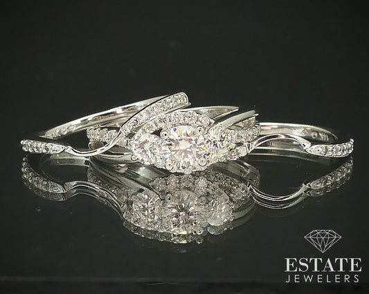 14k White Gold Round Natural 1.02ctw Diamond Ladies Wedding Set 6.6g i15859