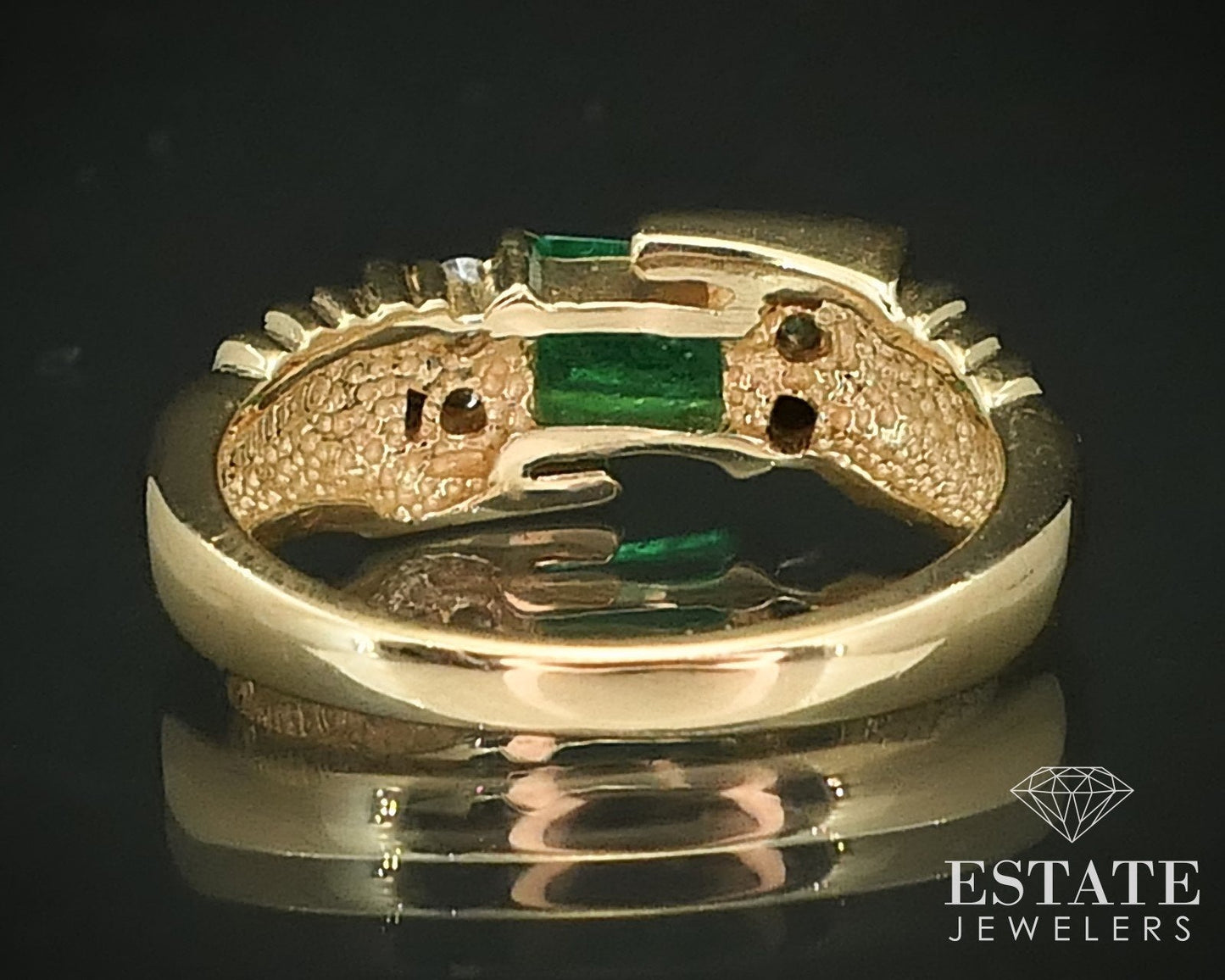 Vintage 14k Yellow Gold Natural Emerald & Diamond Ladies Band Ring 4.5g i15861