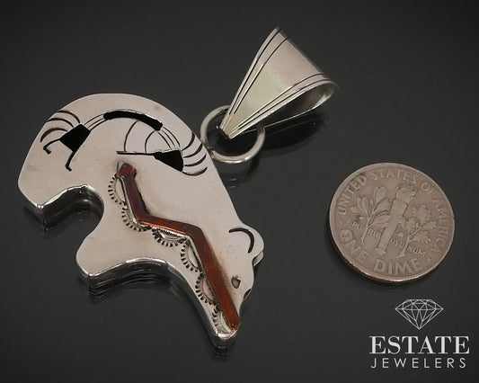 Vintage Sterling Signed AR Navajo Kokopelli Heartline Bear Pendant 9.8g i15945