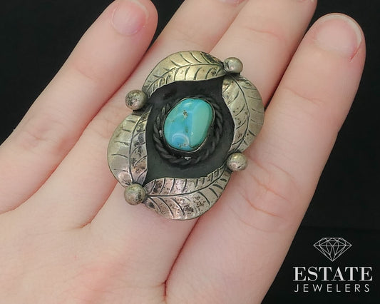 Vintage Sterling Signed EDD Navajo Natural Turquoise Shield Ring 9.1g i15940