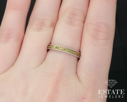 Sterling Natural .10ctw Yellow Diamond Ladies Band Ring 2.1g i15934