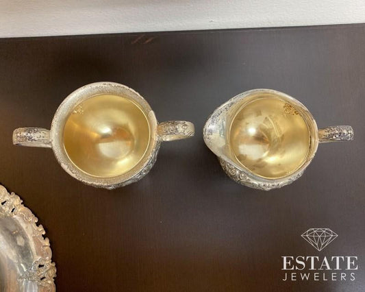 Vintage Sterling Wallace Baroque Open Sugar And Creamer Set 4851-9 285g i15924