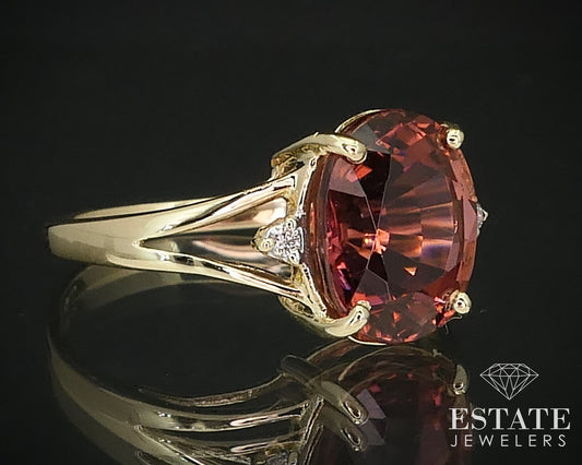 14k Yellow Gold Oval 3.2ct Natural Pink Tourmaline & Diamond Ring 2.5g i15883