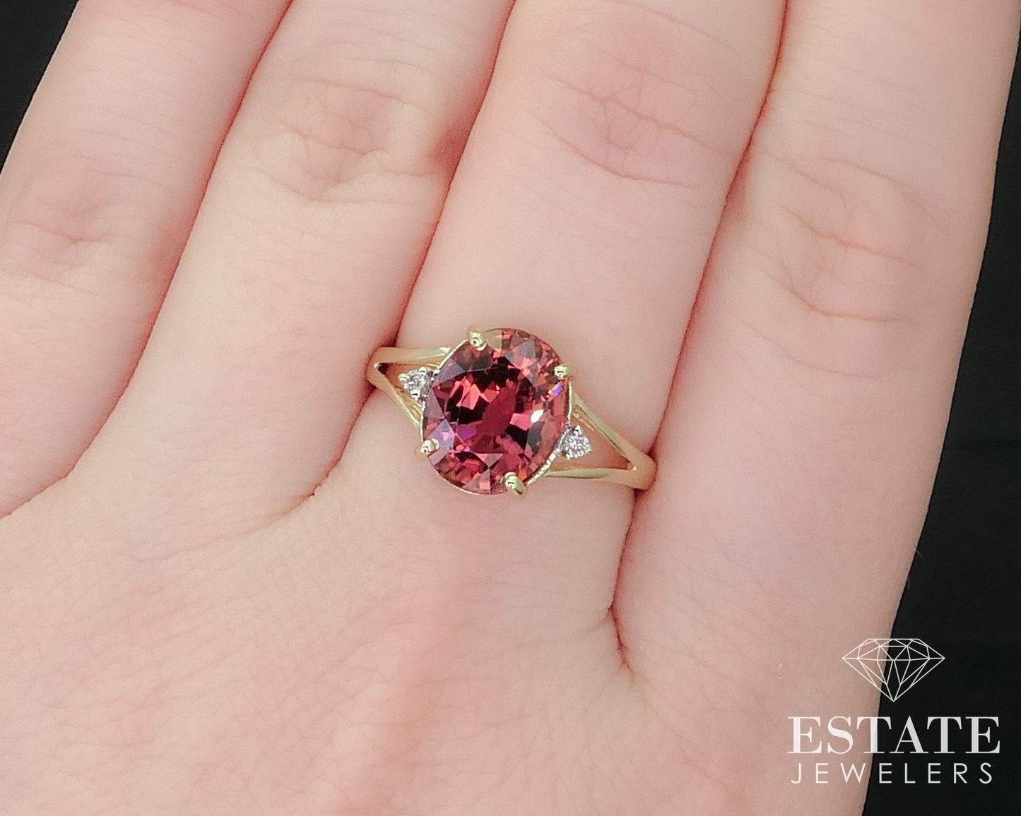14k Yellow Gold Oval 3.2ct Natural Pink Tourmaline & Diamond Ring 2.5g i15883