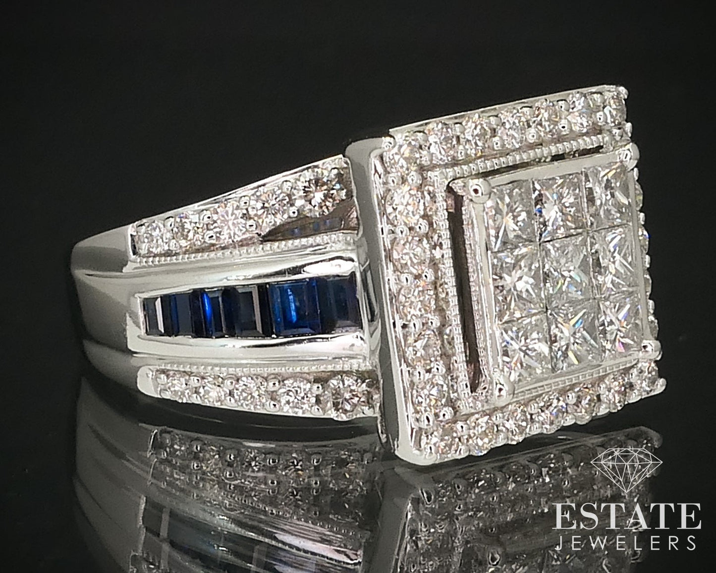 14k White Gold 1.69ctw Invisible Set Diamond Sapphire Engagement Ring 10g i15890