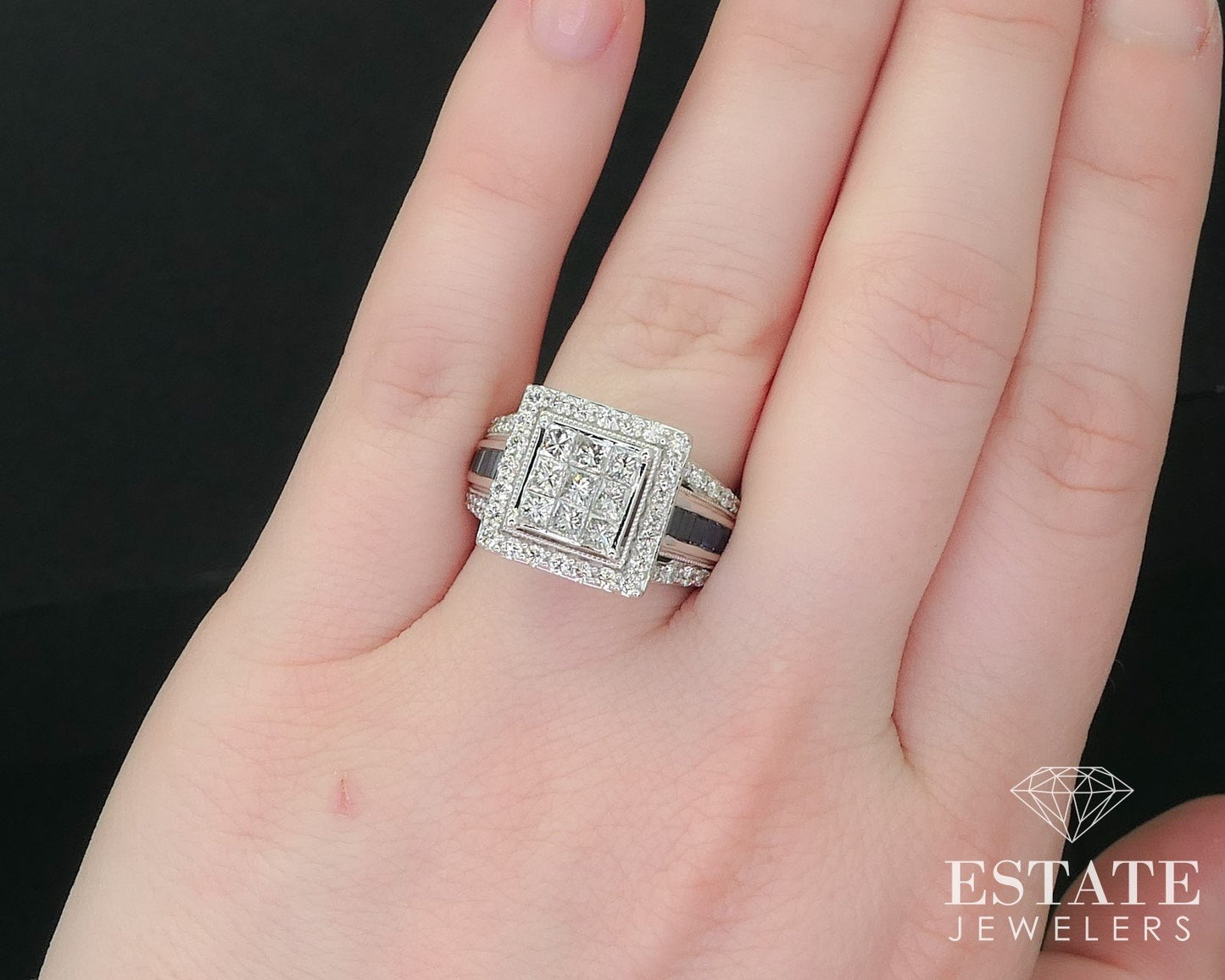 14k White Gold 1.69ctw Invisible Set Diamond Sapphire Engagement Ring 10g i15890