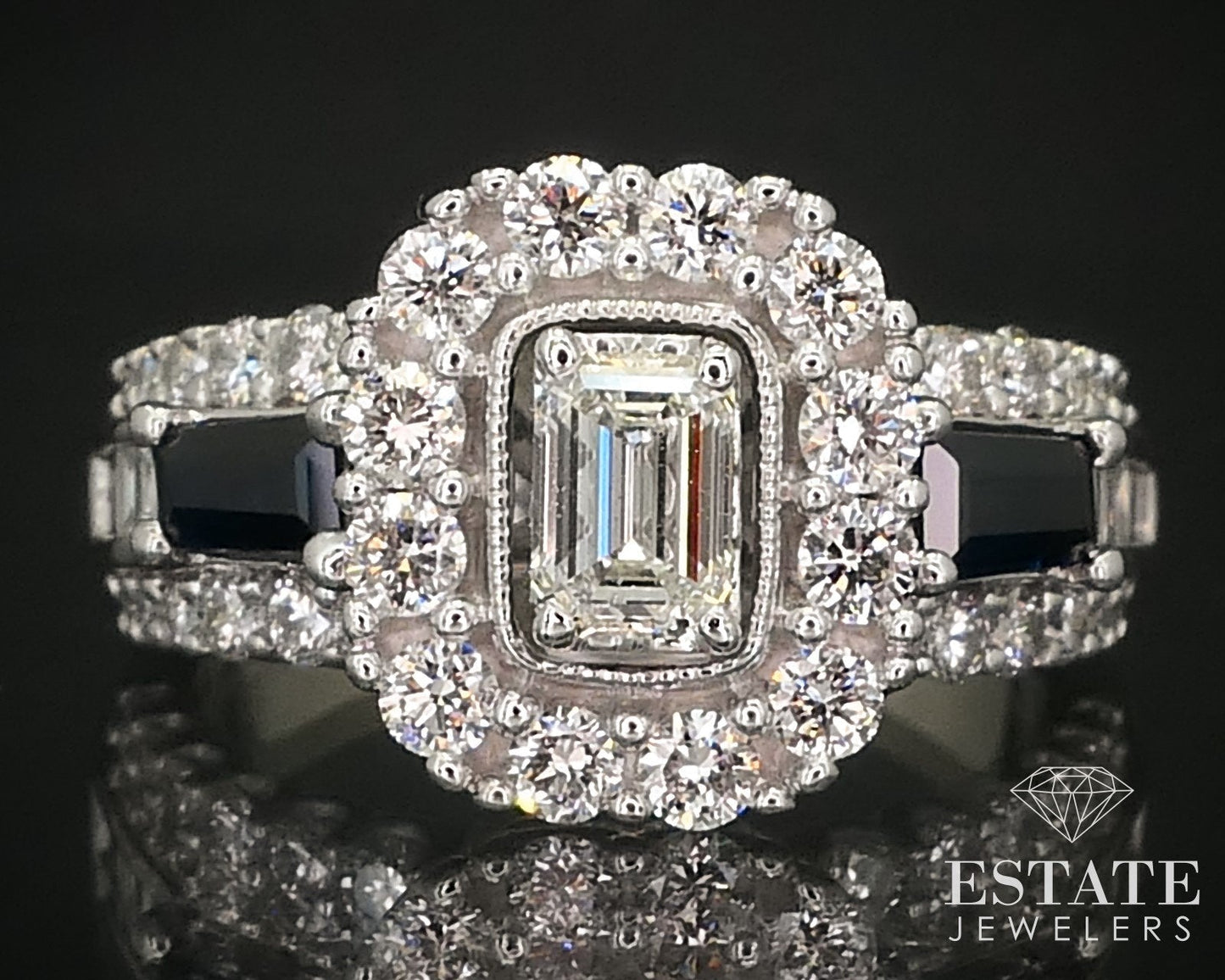 14k White Gold Emerald Natural 1.16ctw Diamond Sapphire Engagement Ring i15985