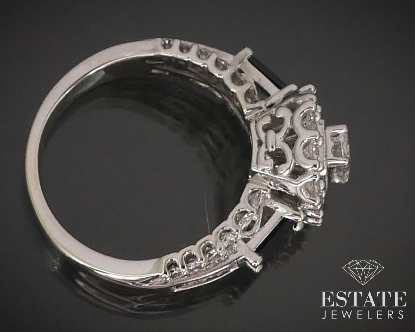 14k White Gold Emerald Natural 1.16ctw Diamond Sapphire Engagement Ring i15985