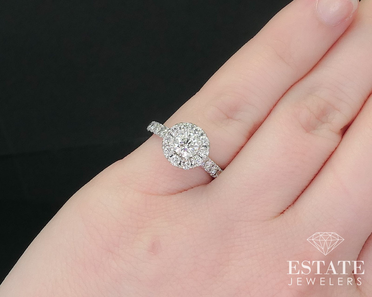 14K White Gold Neil Lane Natural 1ctw Diamond Halo Engagement Ring 3.7g i15969