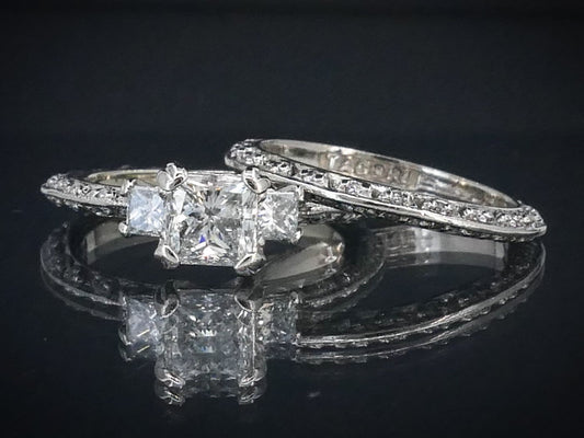 Platinum EGL Natural Princess 1.71ctw Diamond Tacori Wedding Set 8.7g i10322