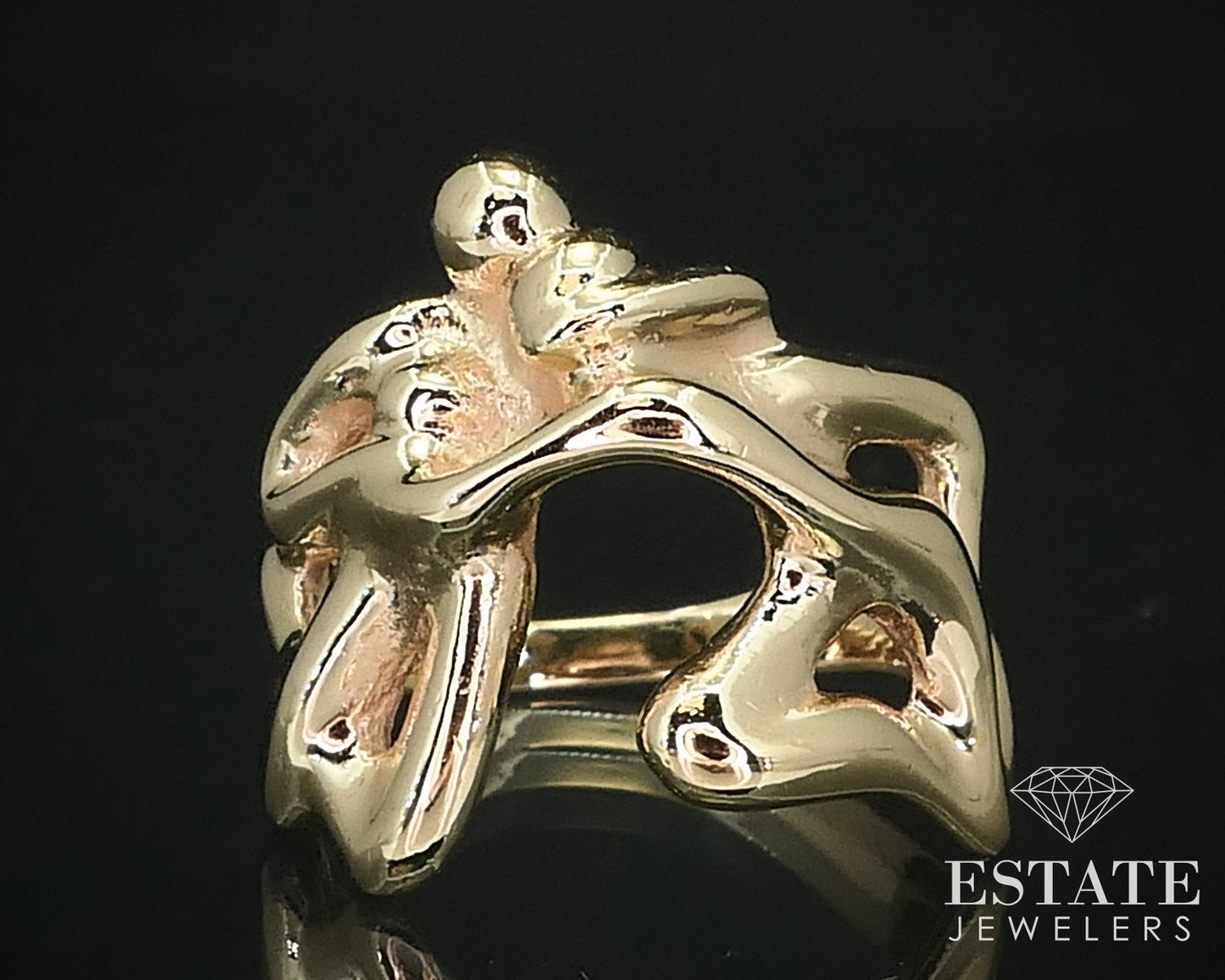 Estate 14k Yellow Gold Dimensional Figure Ladies Band Ring 8.8g i15986
