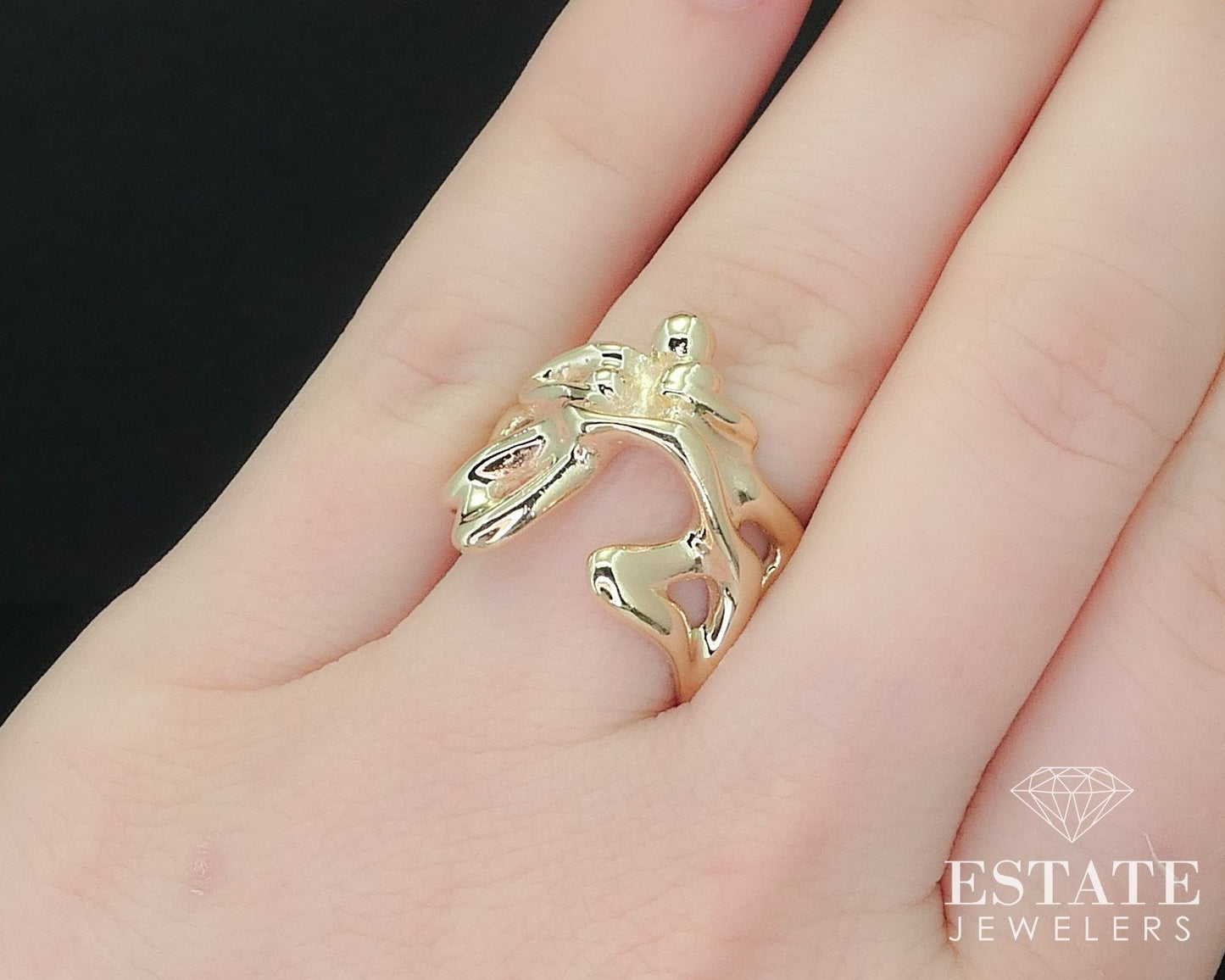 Estate 14k Yellow Gold Dimensional Figure Ladies Band Ring 8.8g i15986
