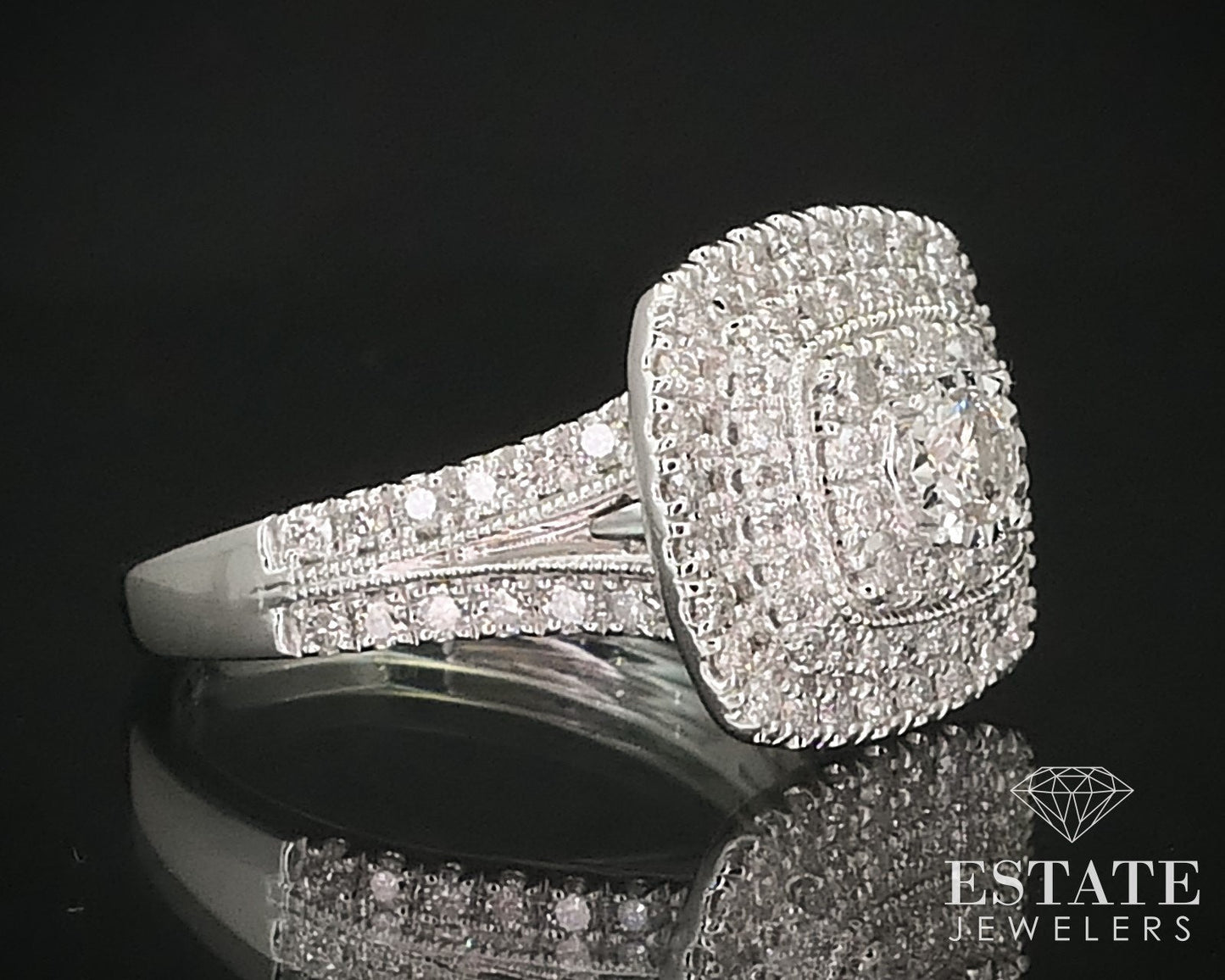 10k White Gold Round Natural 1.00ctw Diamond Halo Engagement Ring 4.8g i16032