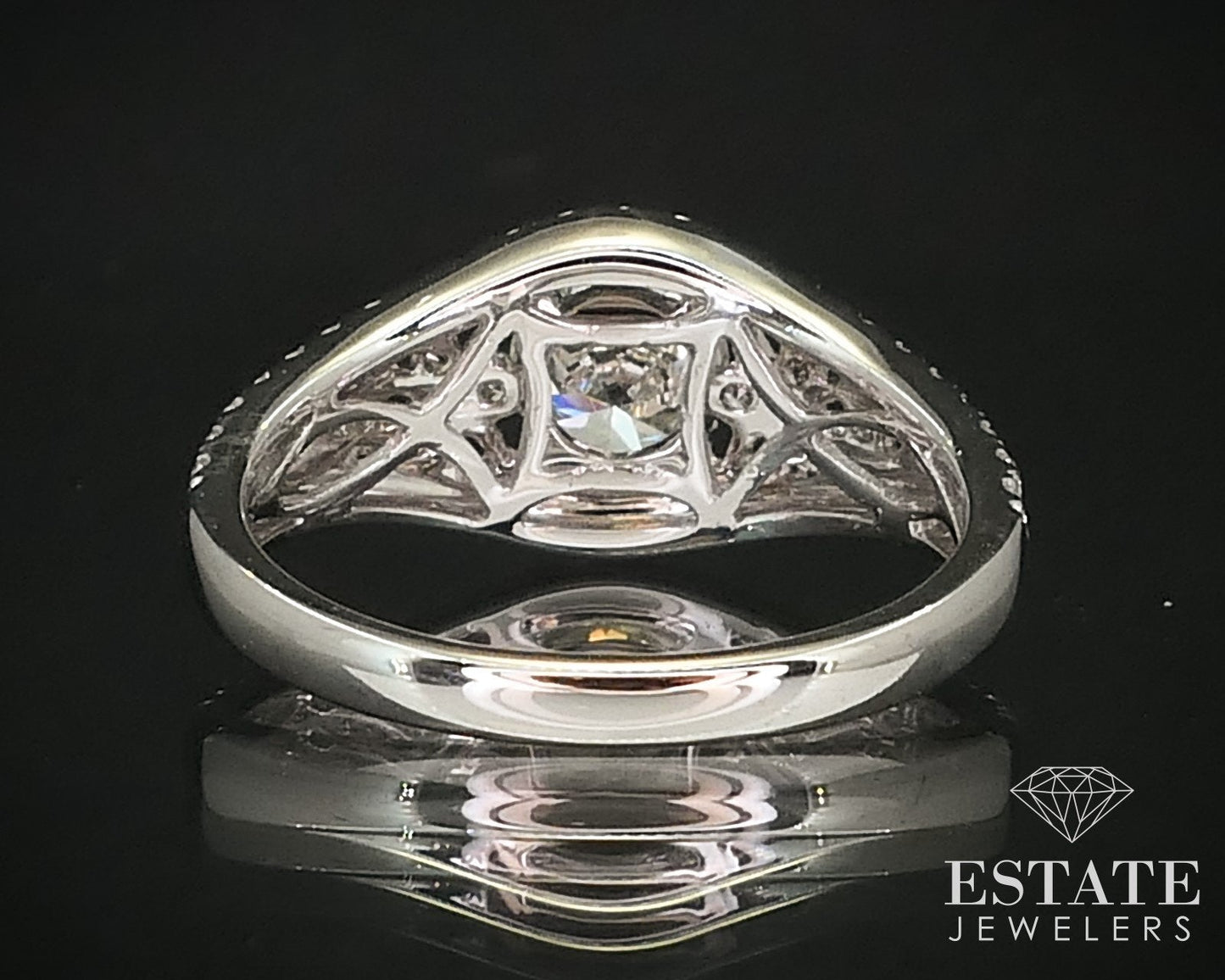 18k White Gold Round Natural 1.38ctw Diamond Filigree Engagement Ring 3g i16026