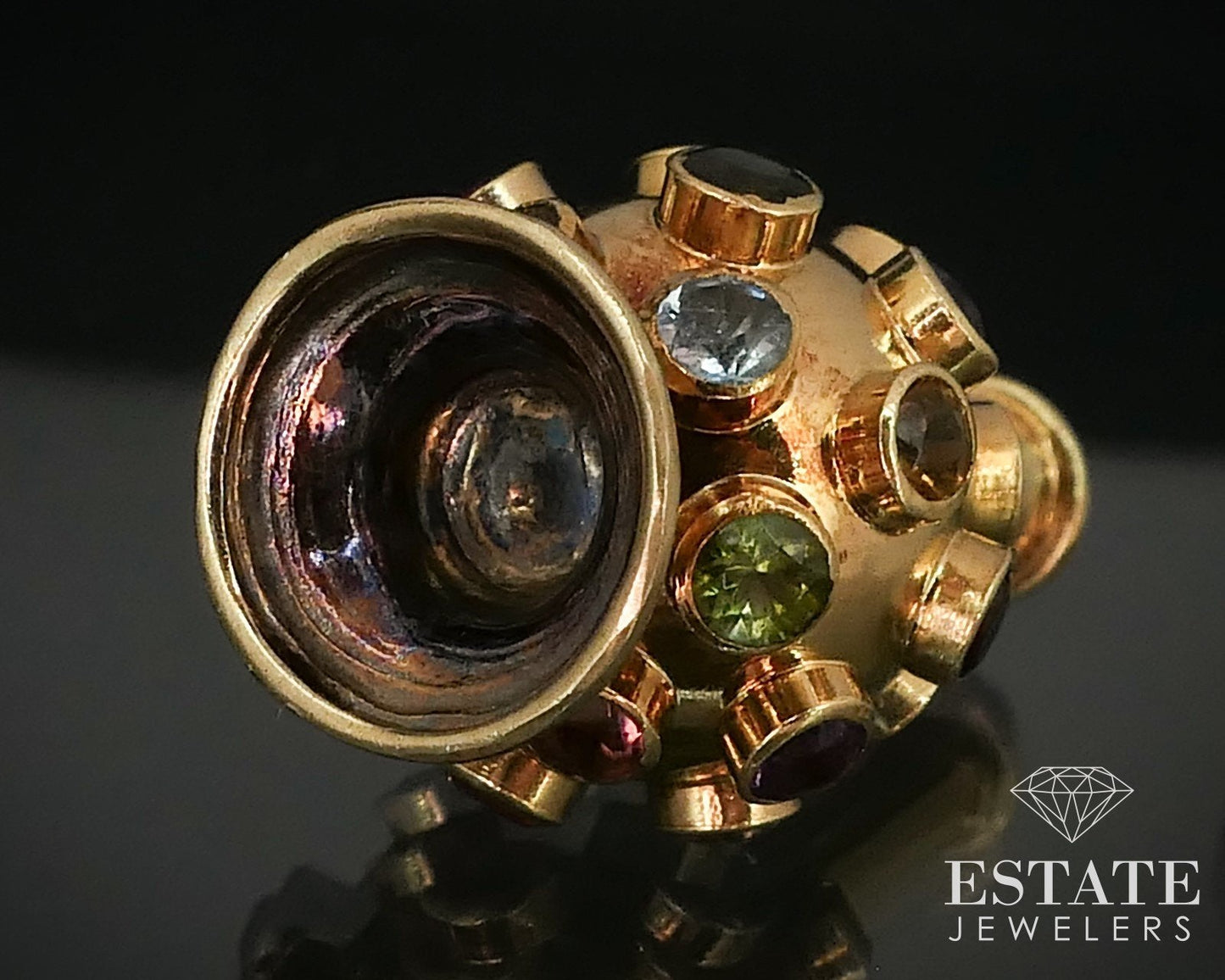 Antique 17k Yellow Gold Multi Gem Dimensional Sputnik Charm 3.6g i16011