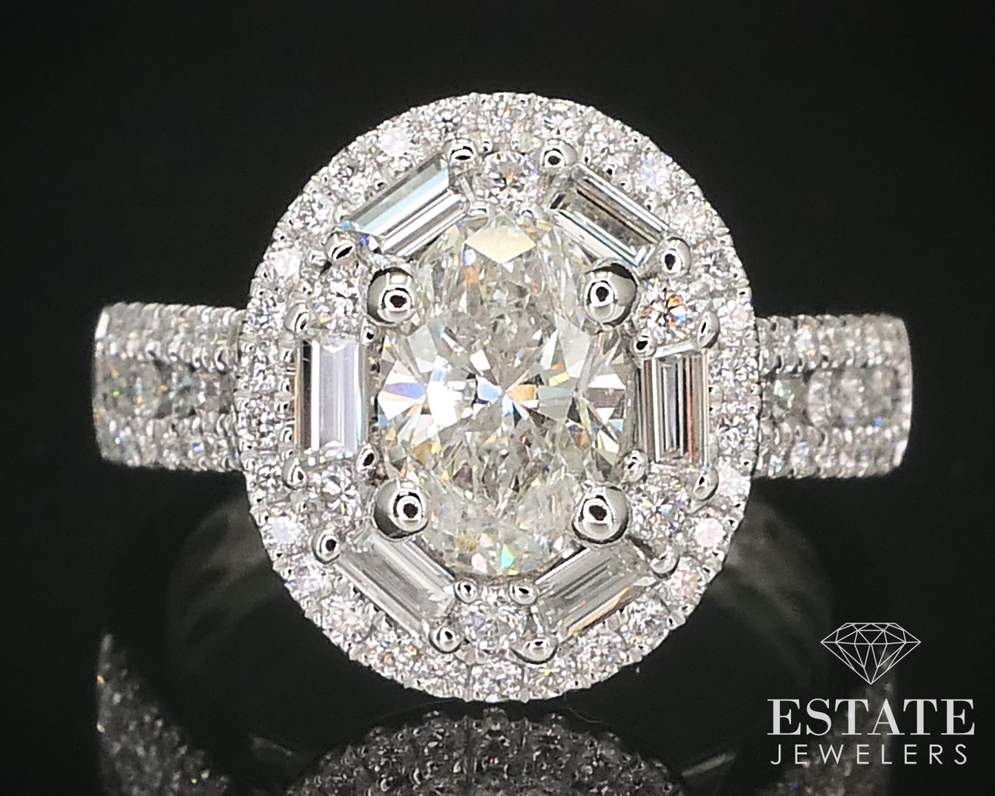 18k White Gold Oval Cut Natural 1.84ctw Diamond Engagement Halo Ring i16024