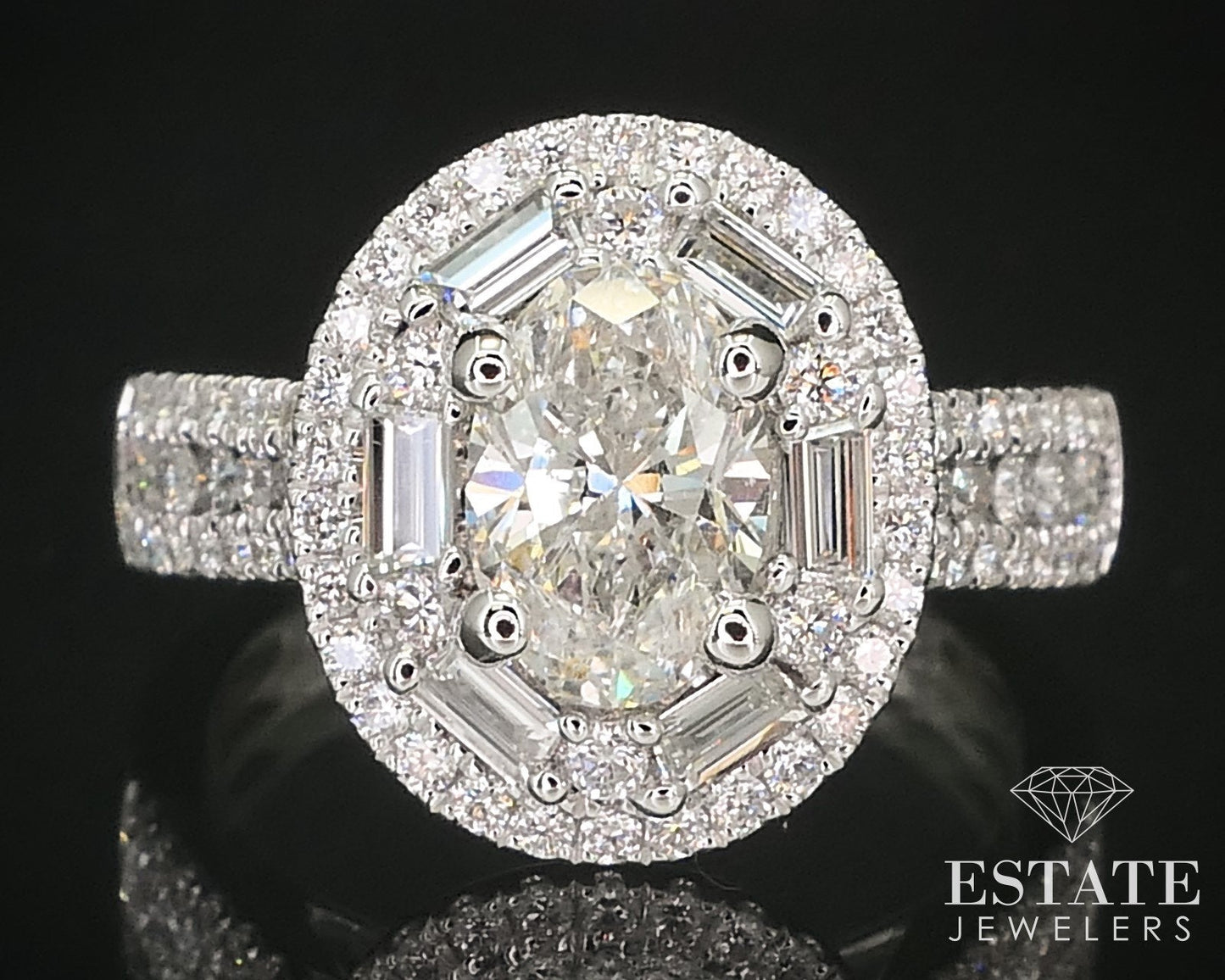 18k White Gold Oval Cut Natural 1.84ctw Diamond Engagement Halo Ring i16024