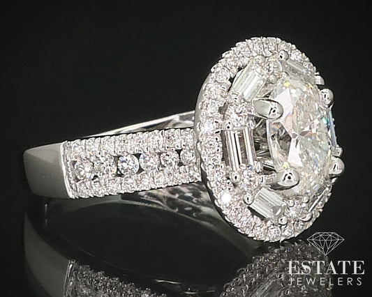 18k White Gold Oval Cut Natural 1.84ctw Diamond Engagement Halo Ring i16024