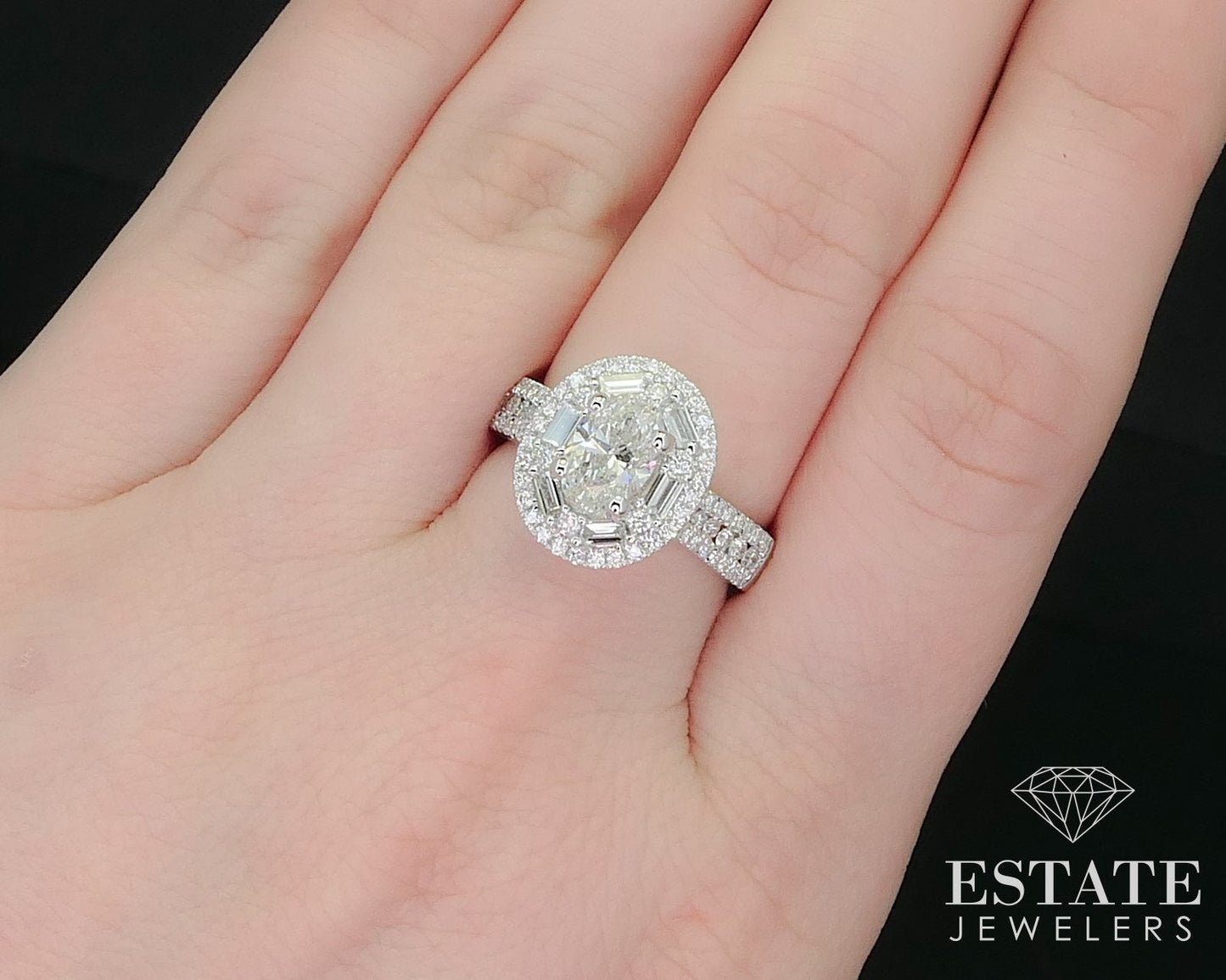 18k White Gold Oval Cut Natural 1.84ctw Diamond Engagement Halo Ring i16024