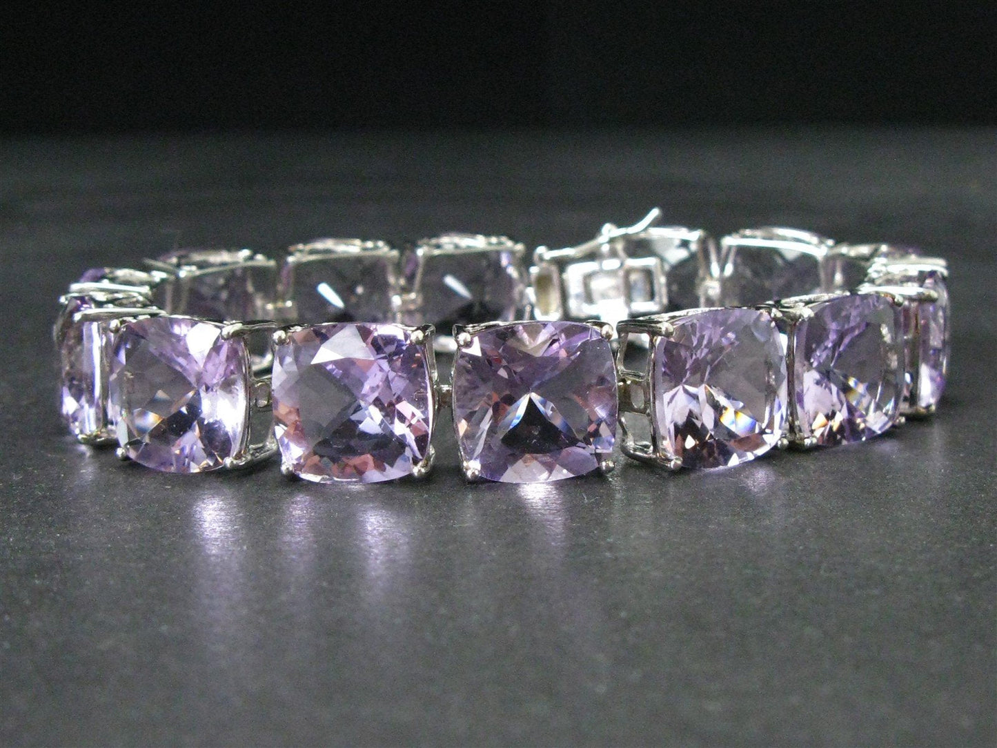 Sterling Silver Natural 70ctw Amethyst Link Tennis Bracelet 31g 7.25"L i16096