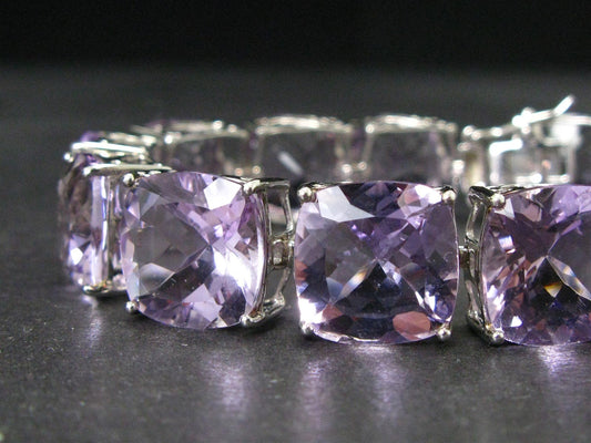 Sterling Silver Natural 70ctw Amethyst Link Tennis Bracelet 31g 7.25"L i16096