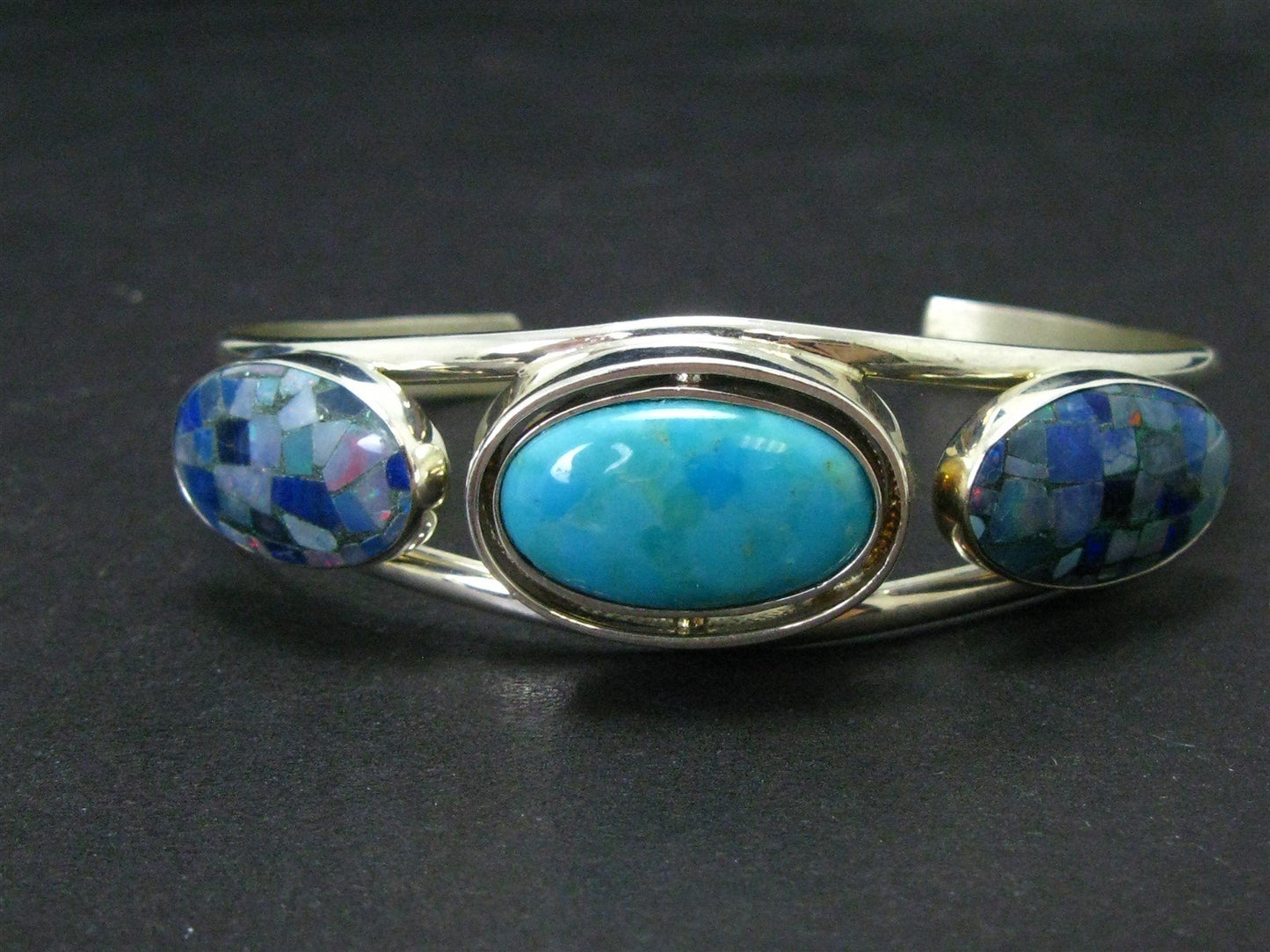 Sterling Jay King DTR Turquoise & Opal Reversible Cuff Bracelet 26g i16081