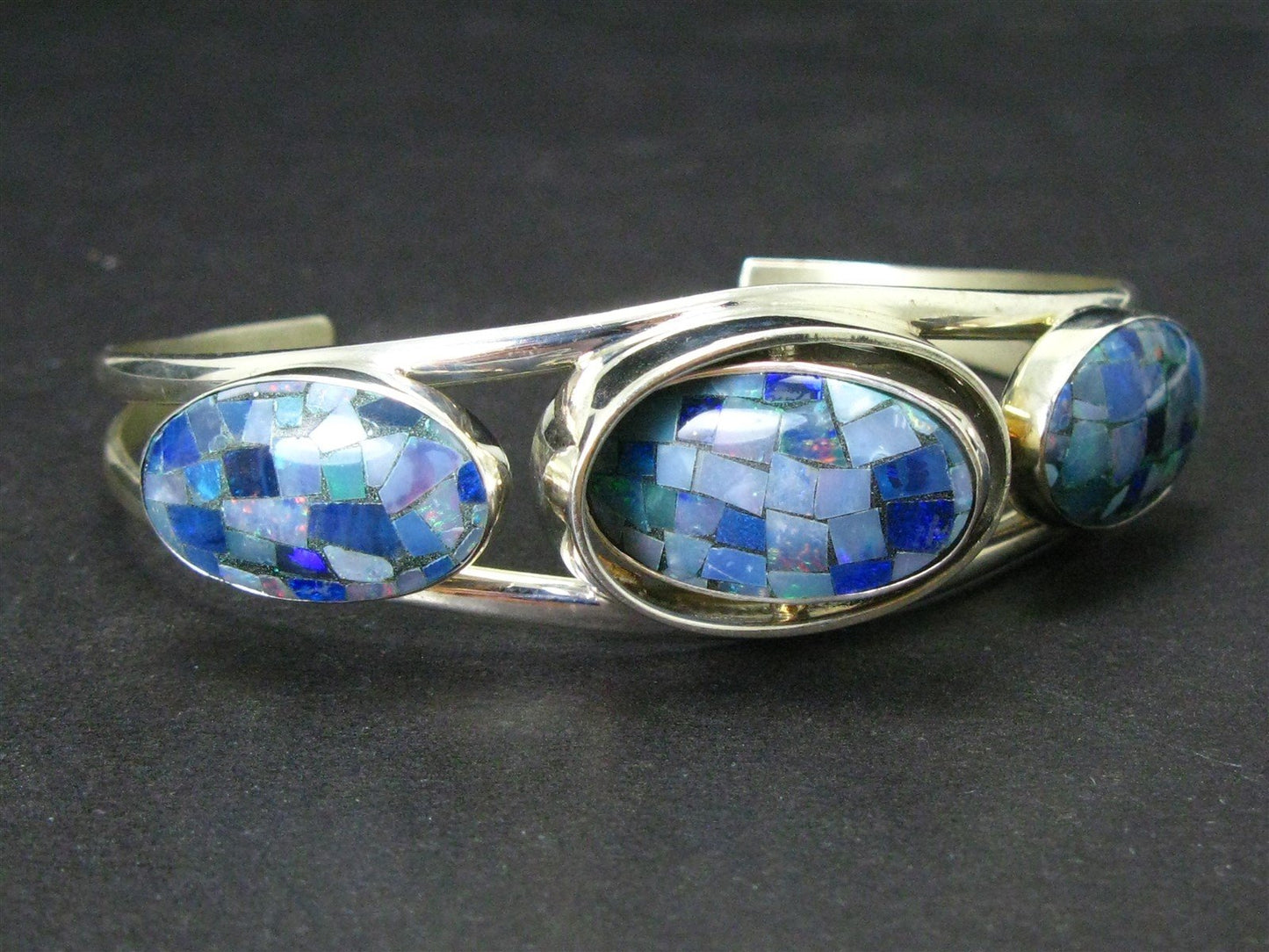 Sterling Jay King DTR Turquoise & Opal Reversible Cuff Bracelet 26g i16081