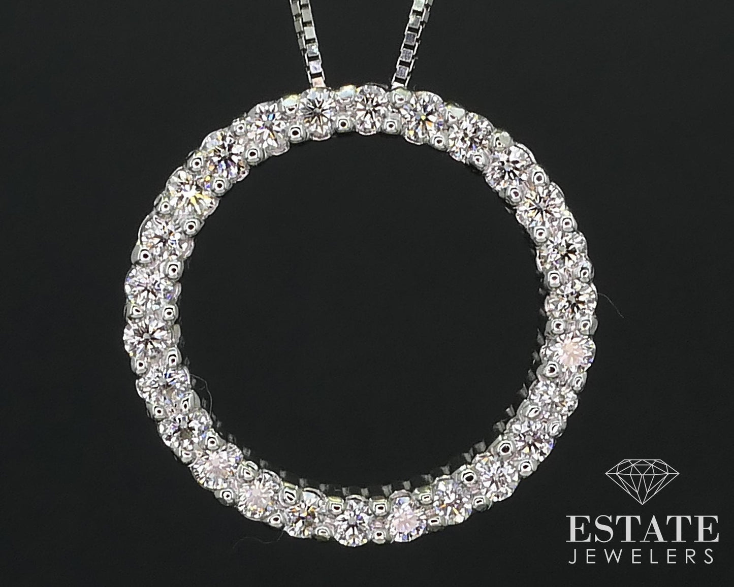 14K White Gold Natural .78ctw Diamond Open Circle Necklace 4.9g 18"L i16073