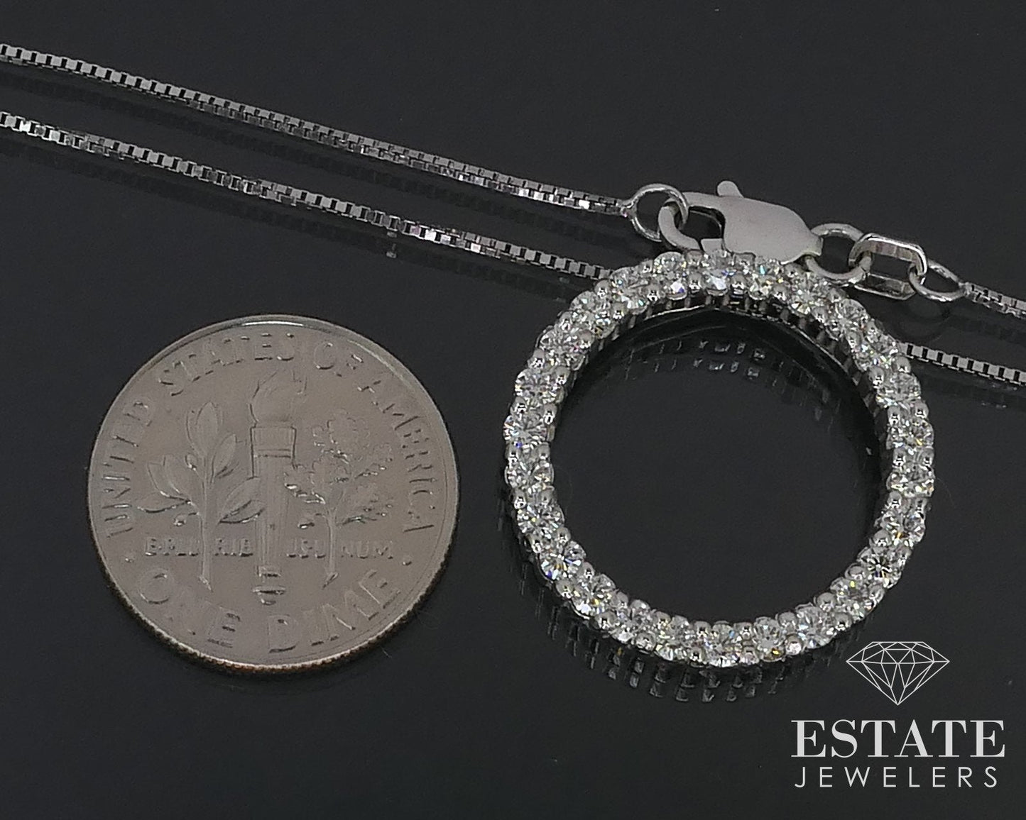 14K White Gold Natural .78ctw Diamond Open Circle Necklace 4.9g 18"L i16073