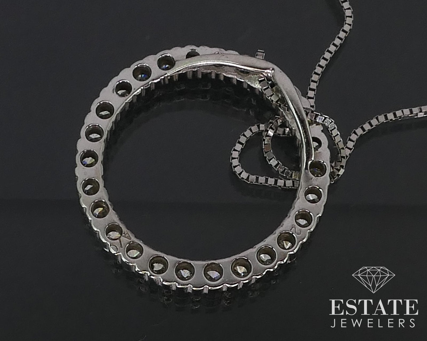 14K White Gold Natural .78ctw Diamond Open Circle Necklace 4.9g 18"L i16073