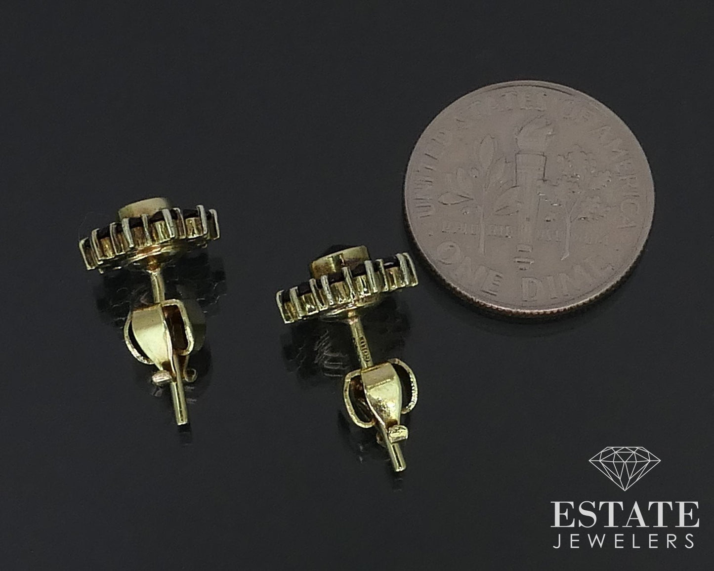 Antique 14k Yellow Gold Natural Bohemian Garnet Stud Earrings 3.2g i16074