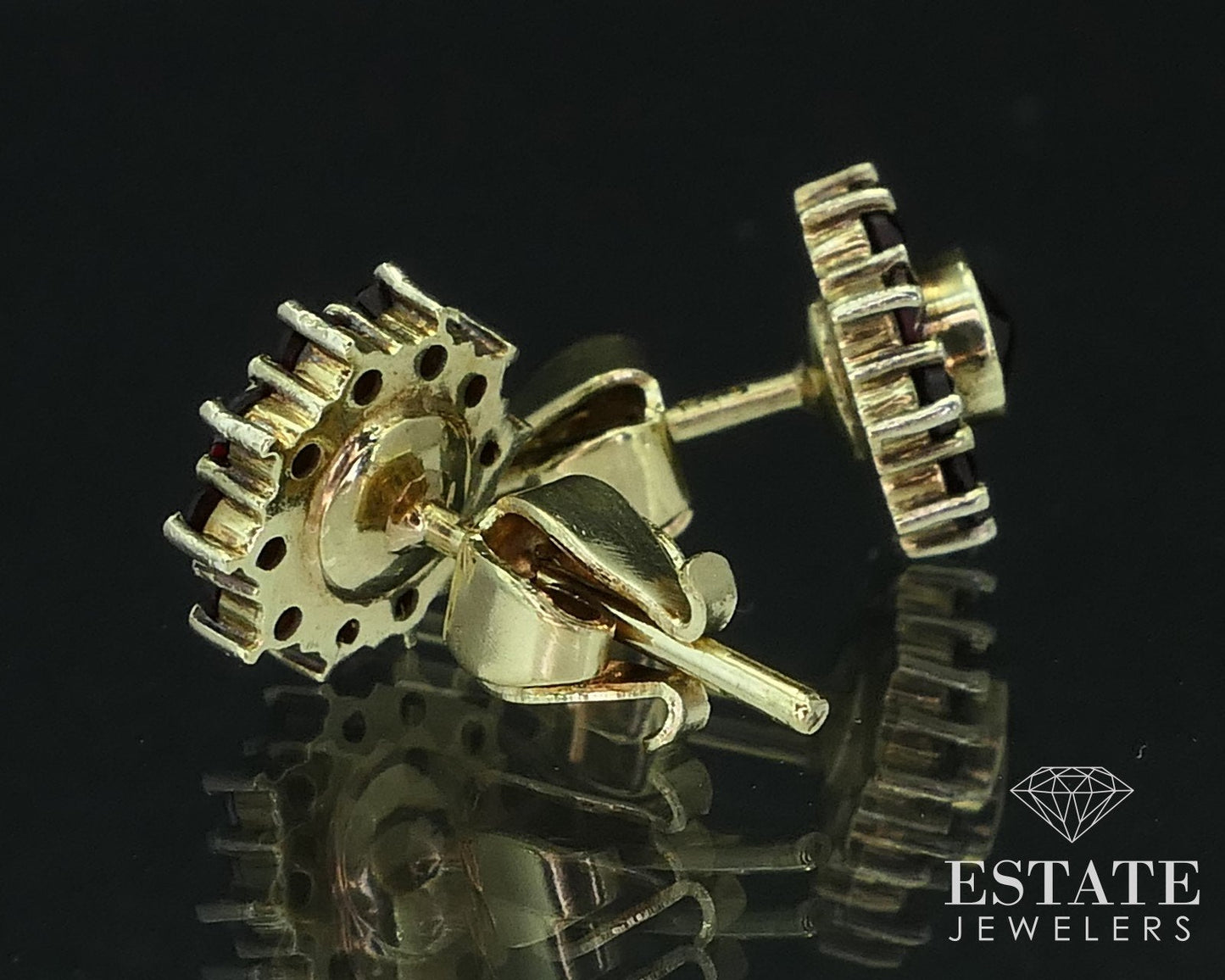 Antique 14k Yellow Gold Natural Bohemian Garnet Stud Earrings 3.2g i16074