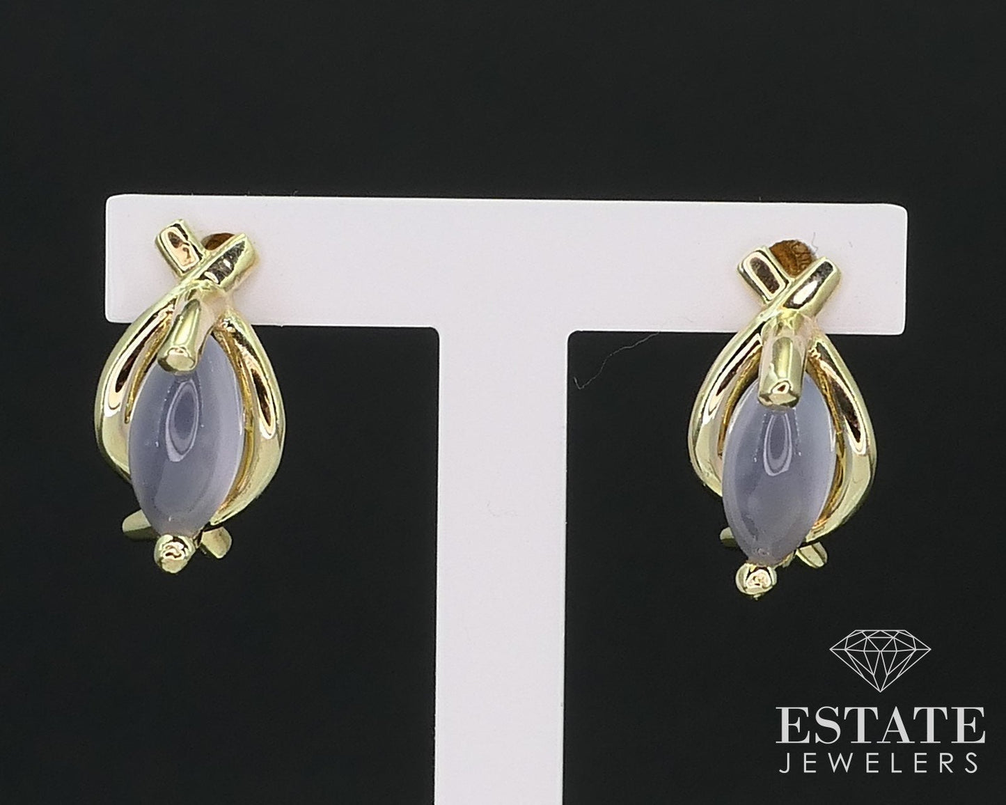 14k Yellow Gold Cabochon Natural Moonstone Stud Earrings 1.9g i16053